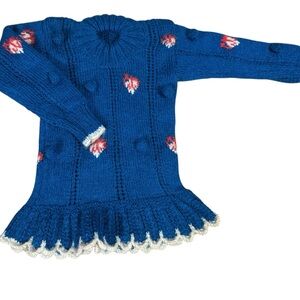 Blue Knit Sweater with Floral Accents